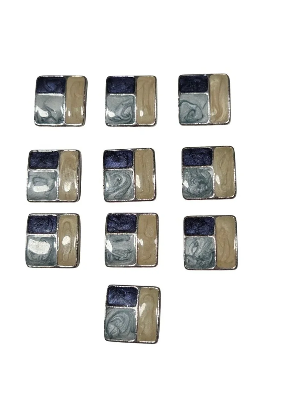 Mosaic Charms Square Enamel Glossy Blue Beige Silver For Jewelry Making Set of 9